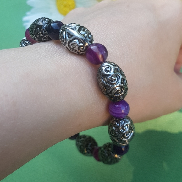 💜 Purple Agate Filigree Bracelet - Picture 4 of 7